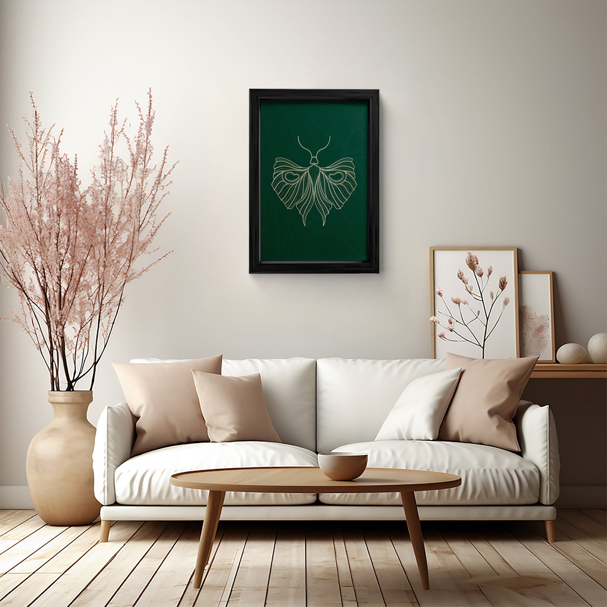 Elegant Butterfly Line Art - Framed Canvas Print